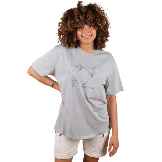 Unisex Oversize Tshirt Birleşen Eller Gri Renk