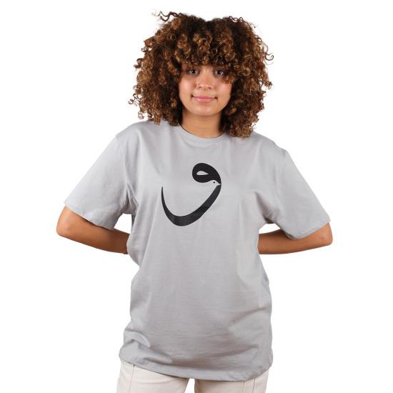 Unisex Oversize Tshirt Vav ve Kuş Gri Renk